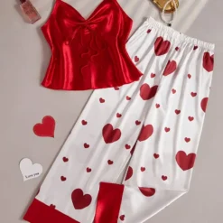 Γυναικείο Μοδάτο Σετ με Φαρδιά Παντελόνι με Καρδιές