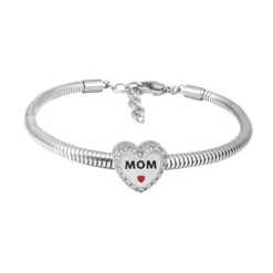 Ατσάλινο Βραχιόλι Snake Chain με Κρεμαστό Σύμβολο Καρδιάς 